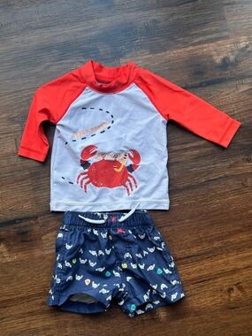 Carter's Red and Navy Crab Rashguard Swim Set